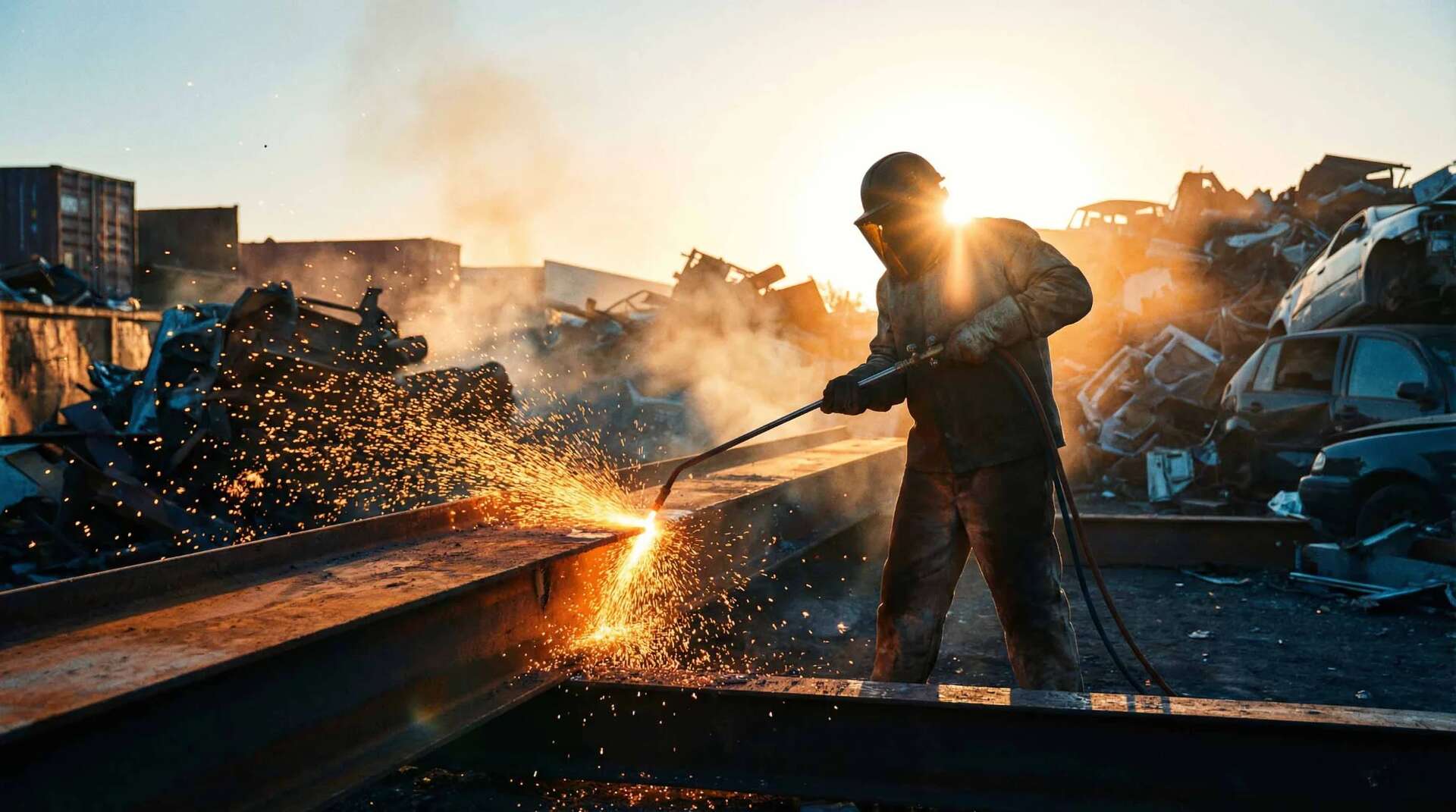 Polttoleikkaus romupiha auringonlasku